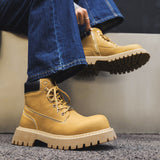 Zingj Men's Thick Platform Increased British Wind Winter Velvet High Top Motorcycle Cargo Ankle Boots
