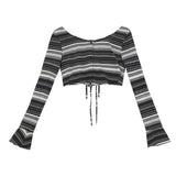 Grunge Tie Dye Crop Tops 2-piece Women Casual Y2k Vintage T-shirt E Girl Streetwear Long Sleeve Lace Up Tee