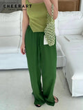 Summer Baggy Wide Leg Pants Women Casual Trousers Green Brown Purple Blue Black Drawstring Pants