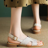 Side Head Thick Heel Low-Heeled Roman Shoes Summer Buckle With Square Toe Large Black Flat