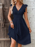 New Lotus Leaf Sleeve Elegant Thin V-Neck Women's Fashion Fashion Hollow Dress Dress