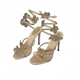 Snake-Shaped Winding Fine Heel Sandals Women 2025 Spring New Round Head Toe With Bow High