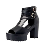 Hollowed-Out Net Boots Women's 2024 Summer Fashion Fish Mouth Sandals Large Size High-Heeled Thick-Soled Roman