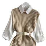 Zingj 2023 New Korean Version Of The Thin And Long Shirt With A Waist Knit Vest Two Sets Of Autumn And Winter Suit Women-Outfit