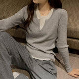 Ins Color Splicing Fake Two Long-Sleeved Tops Women's New Minority Autumn And Winter Knitted Bottomed