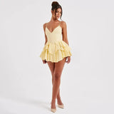 Open Back Strap Ruffled Layered Mini Dress- Outfit