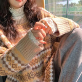 Zingj Jacquard Diamond Loose Sleeve Knit Sweater Female Student 2024 New Autumn And Winter Outside Wear Lazy Wind-Outfit