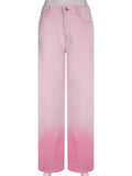 Pink Kawaii Tie Dye Women Baggy Jeans High Waist Casual Sweet Girl Fashion Denim Trousers Y2K Streetwear Long