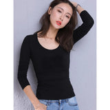 2022 Brand New Cotton Women's T-shirt Long-sleeved Solid Color Women T-shirts Leisure Woman T shirt for Female Tops