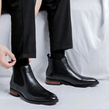 Zingj British Chelsea Men's High Help Simple Advanced Sense Casual Business Dress Pointed Leather Boots