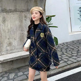 Fashion Two-piece Suits Thick Plaid Tweed Female Coat A-line Skirt Two 2 Piece Set Women Suit Basic Jackets