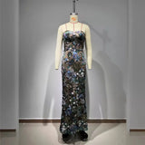 High-Quality Fashion Picture Color Palette Shoulder Flowers Long Bag Ass Dress Evening