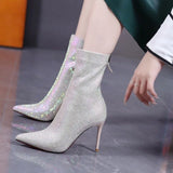 Zingj Boots Women's 2024 Autumn And Winter New Fashion Pointed Rear Zipper High Heel Ankle Boots Thin Heel Fashion Women's Boots-Outfit