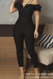 Shoulder Backless Ruffle Jumpsuits Women Spaghetti Strap Long Romper Strapless Tube Top Sexy Slim Fit Party Evening