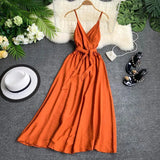 2021 Women Dress Summer Sexy V Neck Sashes Dress Red White Black Sleeveless Spaghetti Strap Beach Dress