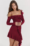 Long Sleeve Off-shoulder Ruffle Mini Dress-Outfit