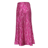 Pink Printed Satin Midi Straight Skirt- Outfit