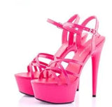 Hot! Women Summer Sandals Patent Leather Platform Sandals High-heeled Shoes 15cm Fashion Shows Thin Heels Plus-size pumps
