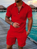 Zipper Lapel Shirts And Pockets Shorts Suits Mens Summer Outfits Fashion Streetwear Vintage Printed Two Piece Sets