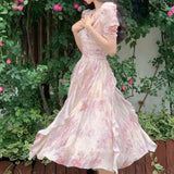 French Style Women Elegent Party Midi Print Dress Female Fashion A Line Holiday Clothes