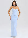 Corset And Bodycon Maxi Skirt With Neckerchief Set-Outfit