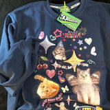 Magic Cats Fun Graffiti Oversized Sweatshirt Women Girls Kawaii Clothes 2022 Autumn Winter Streetwear Long Sleeve