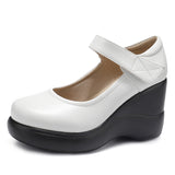 And Autumn Women's Shoes Thick Bottom Slope And Shallow Single Shoes High Heels Ladies Leather Shoes Magic Stick Round Head Loose Cake Middle-Naught Mother