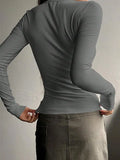 Solid Color Breasted V Neck Slim Long Sleeve Knit- Outfit