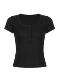 Short Sleeve Button Up Ribbed Top- Outfit