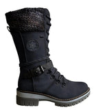 Zingj Medium-Sized Women's Boots 2024 Winter New Round Head Square Heel Leather Buckle Wool Spliced Martin