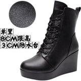 Head 12Cm High Slope And Waterproof Table Mid-Sleevel Boots With Side Zipper Women's Boots Pine Cake Plus Velvet Winter Warm Leather