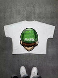Version Simple Minority Design Cartoon Long Printed Cotton T-Shirt Men's Hip-Hop Harajuku Y2k Loose Couple Blouse 211-0-Outfit