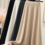 Zingj Autumn / Winter High Waist A Word Hip Blocking Skirt Shows Thin Skirt Pleated Umbrella Skirt Long Knit Skirt Woman-Outfit