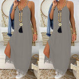 Fashion Casual Solid Lace Patch Work Midi Women's Dress Summer Sexy Spaghetti Straps Deep V Neck Split Dresses