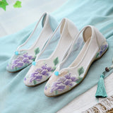 Zingj Shoes Low Heel Root Embroidered Cloth Shoes Bright Silk Quilting 2023 Summer With Fairy Gauze Skirt