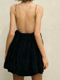 Velvet V-Neck Backless Strap Mini Dress- Outfit