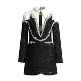 Socialite Small Sweet Wind Autumn 2025 New Style Sequins Bump Color Heavy Industry Nail Bead Slim Long Sleeve A Line