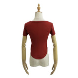 Zingj Trendy Women's Wear U-Collar Ant Waist Tight Pleated Short-Sleeved T-Shirt Spice Girl Curved Hem Sexy