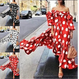Off Shoulder Polka Dot Bohemian Maxi