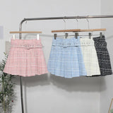 Real Shooting S-2XL With Belt Coarse Flowers, Composite Bright Lattice Skirt A Word Fluffy Bunk Skirt