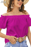 Off Shoulder Women Blouse Short Sleeve 2023 New Ruffled Shirt Casual Loose Sweet Tops Solid Color Clothes Blusas