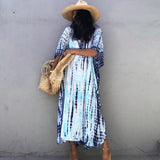 Printed V-neck Batwing Sleeve Side Split Loose Dress For Women Clothes Plus Size Beachwear Maxi Dress
