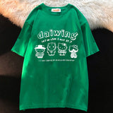 y2k aesthetic pink cute cartoon print round neck short-sleeved t-shirt women's 2022 casual loose niche chic y2k top