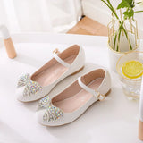 Child's Bow Flat Sole Casual Single Shoe Round Head Mary Jane White Wedding Girl Single Shoes Performance