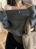 Solid Off Shoulder Knit Sweater- Outfit
