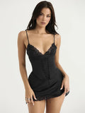 Lace Trim Satin Slip Mini Dress With Corset-Outfit