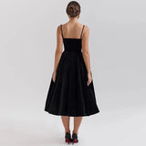 Black Velvet Cardigan Sleeve Strappy A-line Midi Dress-Outfit