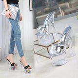 Zingj Ultra High With Crystal Slope With Slippers Women's Summer Waterproof Platform Anti-Slip Thick Bottom Sexy Versatile With Ultra High With Cool