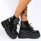 Base Large-Size Short-Coel With Martin Boots Girl Slope And Patent Leather High And Thin Leather Boots