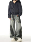 Zingj High Street Web Splash-Ink Broken Hole Jeans Men And Women Loose Deconstruction Versatile Straight Tube Wide Leg Long